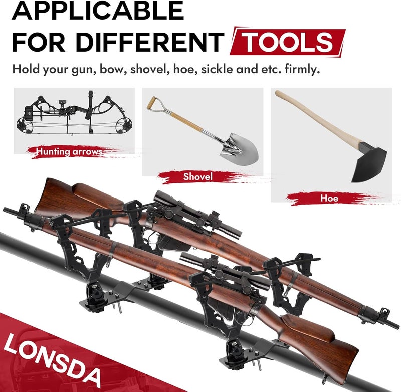 Lonsda Upgraded Double ATV / UTV Gun Rack, Hunting Tool Holder Mount Compatible with UTV / ATV / Golf Cart / Bicycle, Holding Gun Bow Hunting Tool Shovel Hoe Sickle - Image 2
